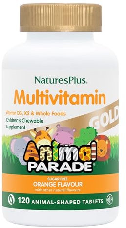NaturesPlus Animal Parade Gold Children Multivitamin - Orange Flavour, Chewable Animal Shaped Tablets - Vegan, Gluten Free - 120 Tablets