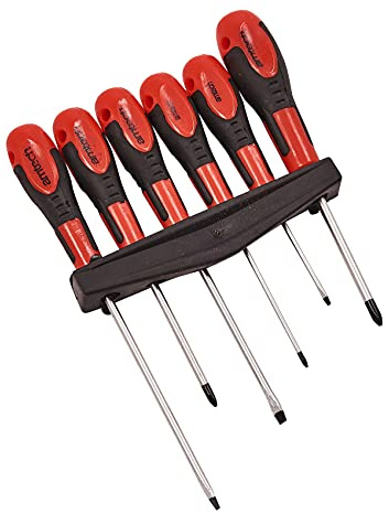Amtech - 6pc Screwdriver Set with Rack, Slotted & Phillips Drivers, Cushion Grip Handles, for Everyday DIY & Professional Use
