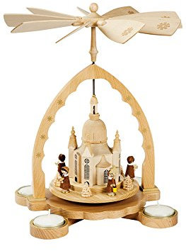 Richard Glässer Seiffen Weihnachtspyramide Frauenkirche, 27 cm hoch, natur mit Teelichter, original Erzgebirge