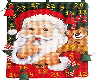 Vervaco Santa Advent Calendar Wandbehang Kreuzstich, Baumwolle Polyester, Multi