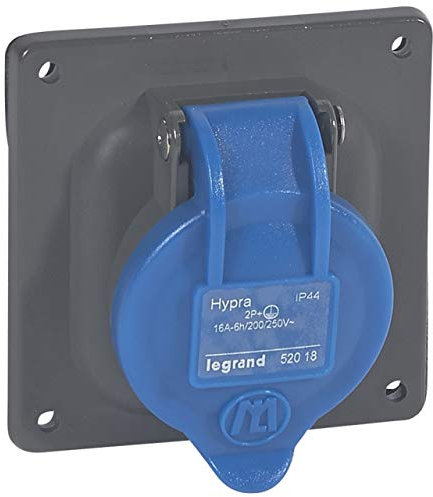 Legrand Hypra 052018 Kunststoff-Steckdose mit Einheitssteckern, IP44, 16 A, 200 V bis 250 V, 2P+T