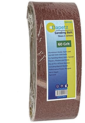 Dapetz ® Sanding Belt Sheets 75mm X 457mm 60 Grit Sander Belts for Grinding Sharpening and Derusting Very Coarse Compatible with Bosch, Black+Decker & Makita Sander Ideal for Wood, Metal, Plastic, 5X