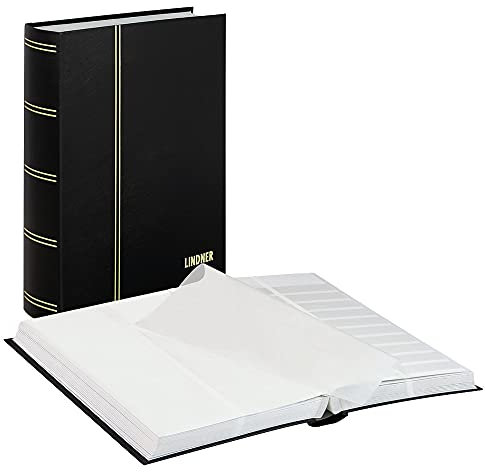 LINDNER Das Original Einsteckbuch Standard, schwarz, unwattiert, 64 weiße Seiten, Geteilte Pergamin-Streifen, 230 x 305 mm