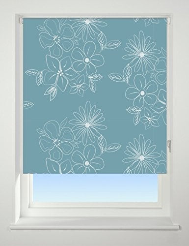 UNIVERSAL Floral Cluster Patterned Thermal Blackout Roller Blind, Teal, W60cm