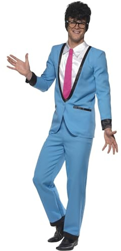 Smiffys, Herren Teddy Boy Kostüm, Hose, Jackett mit Mock Hemd und Krawatte, Größe: L, 39963