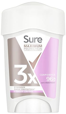 Sure Maximum Protection Confidence Anti-perspirant Cream Stick 96h protection deodorant for 3x stronger* sweat protection 45 ml