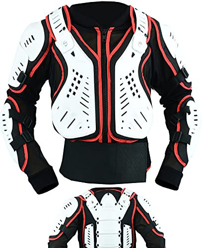 Texpeed - Kinder Motocross jacke mit Rückenprotektor für sportliche Aktivitäten - Enduro Brustschutz - Rot Weiß Schwarz - 8 Jahre