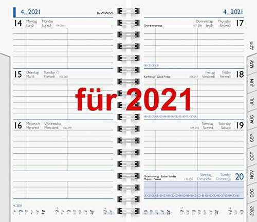 Taschenkalender 2021 Einlage Kalendarium 9x15cm Spiralbindung Modell 756 10-75601