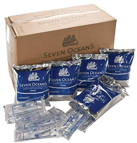 Seven Oceans Wasser Purificada Agua de Emergencia 15 Litros - 30 Paquetes de 500 ml - Resistente y No Rompible - Sin Cloro ni Químicos - Aprobado por Autoridades Marítimas Internacionales