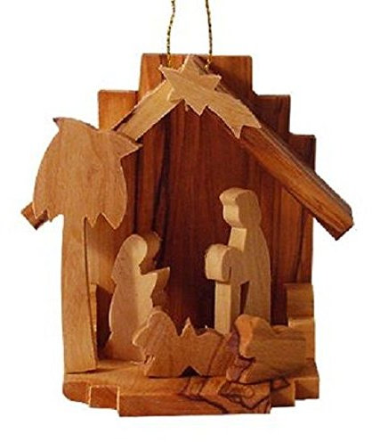 Intagliato a mano in legno di ulivo presepe di Natale ornamento da Betlemme