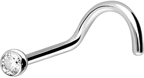 PIERCINGLINE 750er GOLD Nasenpiercing Spirale 18 KARAT 1,6 mm KRISTALL Piercing Nase Stecker Weißgold