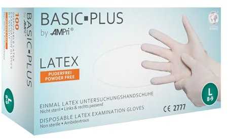 Latexhandschuhe EN420 Gr. M Latex, puderfrei, rechts u.links passend Box a 100 Stück, Preis per Box