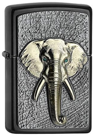 ZIPPO 2006551 – Sturmfeuerzeug, Elefant, Emblem Attached/Adorned with Swarovski® Crystal, Gray Dusk, nachfüllbar, in hochwertiger Geschenkbox, Original Pocketsize