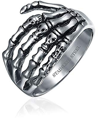 Bling Jewelry Goth Bikerin Punk Rocker Skelton Hand Wrap Band Ring Für Männer Für Teenager Oxidiert Silber Ton Edelstahl