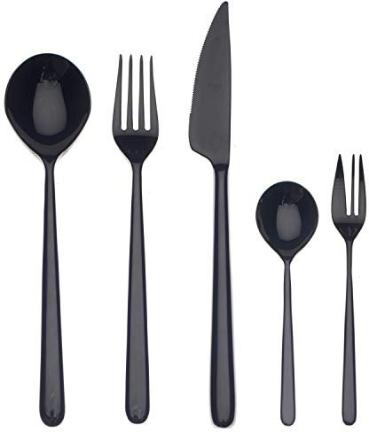 MEPRA Linea Oro Nero Servizio Dolce, 30 Pezzi, Acciaio Inossidabile 18/10, Canna di Fucile