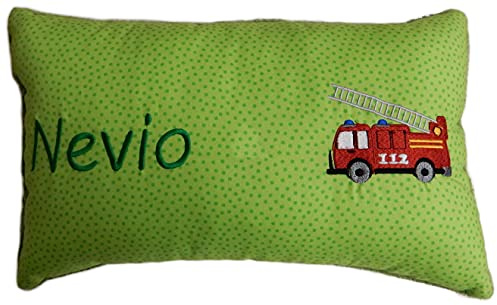 Momelie Grünes Schmusekissen * Kuschelkissen * Feuerwehr * mit Namen Bestickt * 25 x 40 cm * SK-gn_0025