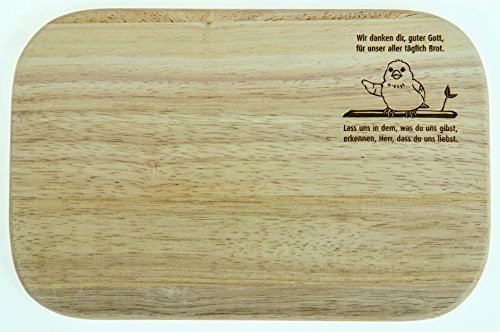 °° Frühstücksbrettchen, Holz, 22 x 15 cm, Vogelmotiv mit Gebet:Wir danken...