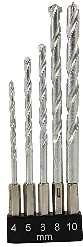 Dekton 5pc 1/4 Masonry Drill Set 4-10mm - Hex Shank, Ideal For Most Drills | 118 Degree Angle Point | Zinc Coated Carbon Steel | Includes Heavy Duty Storage Case | Durable & Precision Engineering