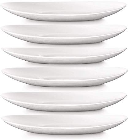 BORMIOLI ROCCO ‘Prometeo’ White Dinner Plates (Set of 6) – Stylish Oval Shape / Strong Tempered Opal Glass – Microwave & Dishwasher-Safe – Luxury Italian Tableware