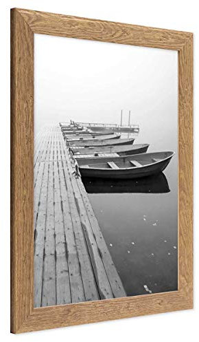 PHOTOLINI Bilderrahmen 30x45 cm Holz Eiche-Optik, Echtholz-Rahmen rustikal, Strandhaus, Made in Germany, Echtglas, zum Aufhängen, extra Zubehör - Treibholzlook mit einem Hauch Küstenflair
