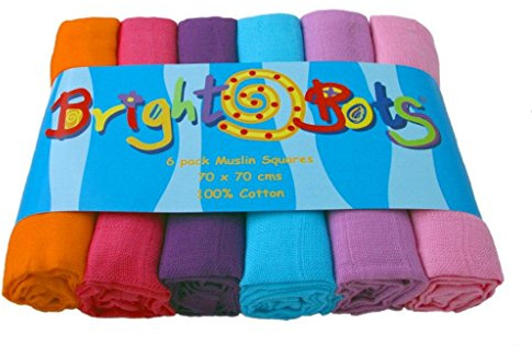 Bright Bots Baby Muslin Squares Burp Cloths Absorbent and Breathable Muslin Cloths Pure Soft 100% Cotton 70cms 6 pack (Girl Combo)