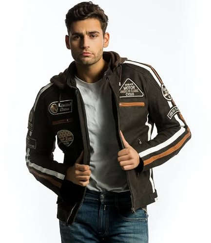 URBAN 5884 Chaqueta Moto Hombre en Cuero 58 Gents | Cazadora de Moto de Piel de Cordero | Armadura Removible para Espalda, Hombros y Codos Aprobada por la CE | Marrón | 4XL