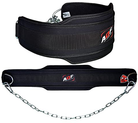 AQF Dip Gürtel Mit Stahlkette, Neopren Fitness Gewichthebergürtel, Gewichtsgürtel, Bodybuilding Dip Belt, Dipgürtel Kraftraining Gürtel Dips Herren Damen (Schwarz)