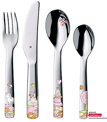 WMF 1294156040-RG Kinderbesteck-Set 4 teilig, Prinzessin Anneli - Besteckteile mit individueller Gravur auf Rückseite