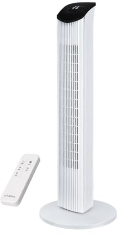 Schallen 36 Tower Fan Oscillating Tall Floor Standing Fan with Remote Control, Digital Display 12H Timer, 8 Speed Settings & 3 Wind Modes | Quiet, Powerful, Energy Efficient Cooling (1, White)