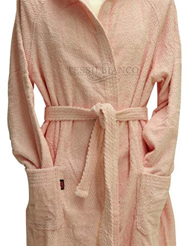 Gabel - Accappatoio con cappuccio e tasche, modello Viareggio, completamente realizzato in cotone, tinta unita, Rose, Large