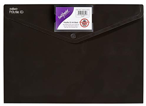 Snopake - Cartellina porta documenti in plastica con bottone automatico Polyfile, con porta biglietti da visita, A4, nero, 5 pz.