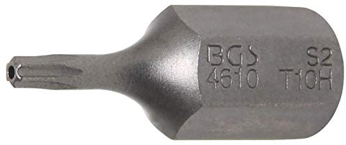 BGS 4610 | Bit | T-Profil (für Torx) mit Bohrung T10 | Länge 30 mm | Antrieb Außensechskant 10 mm (3/8) | Chrom-Vanadium-Stahl