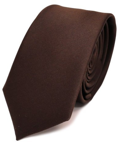 TigerTie Herren Krawatte 6 cm schmale Satin Tie in braun dunkelbraun schokoladenbraun einfarbig uni Business, festliche Veranstaltungen und Freizeit