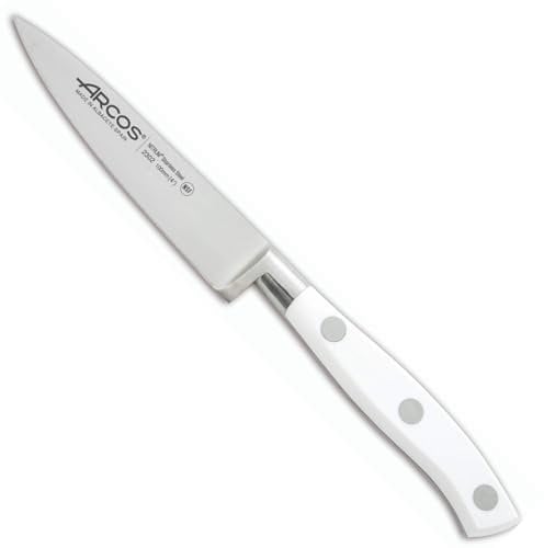 Arcos Schälmesser aus Edelstahl - Ergonomischer Griff aus Polyoxymethylen, Ideal für Schälen von Obst und Gemüse - Klinge 100 mm, Farbe Weiß, Serie Riviera Blanc