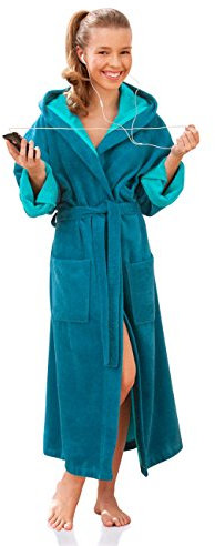 Morgenstern Peignoir Enfants Adolescents I Capuche I Bambou I Coton I Turquoise I 9-10 Ans