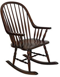 Schaukelstuhl im antiken Stil | Schwingstuhl aus Massivholz im dunklen Nussbaum Farbton (3782)