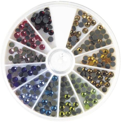 Rayher 15129999 Hotfix Strasssteine aus Glas, 4 mm ø, 12 Farben, Sortierbox 240 Stück, Glas-Strasssteine, Schmucksteine zum Aufbügeln