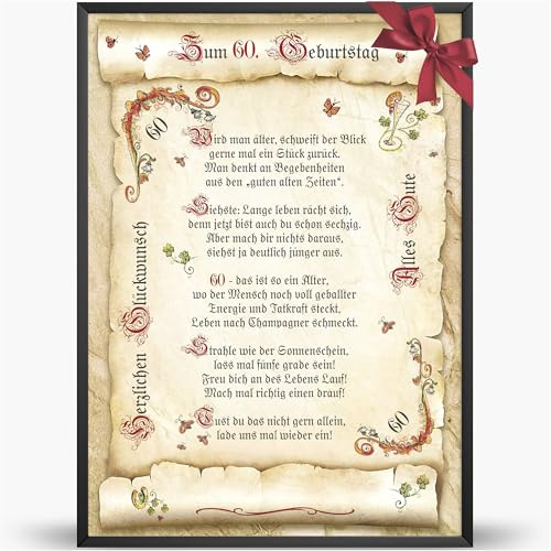 Die Staffelei Geburtstagskarte 60. Geburtstag Urkunde A4 / Witziges Gedicht auf hochwertigem Papier/besondere Geschenkidee zum Geburtstag