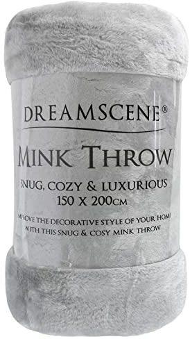 Dreamscene Single Throw for Bed, Luxury Faux Fur Mink Fleece Throw Blanket for Sofa Super Soft Warm Cosy Fluffy Silver Bedspread Lightweight Blanket, 125 x 150cm