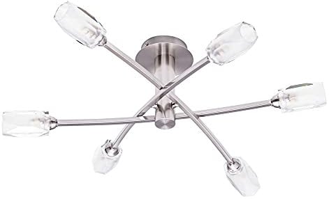 LITECRAFT Macti Flush Ceiling Light 6 arm with Cut Glass Shades in Satin Nickel