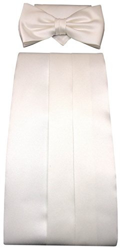TigerTie Kummerbund Einstecktuch Fliege 3-teilig in Creme Weiss - Schärpe Leibbinde