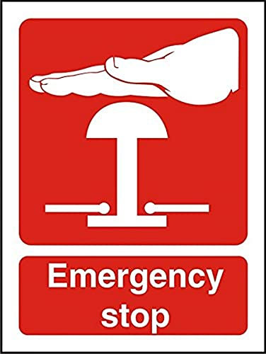 Seco Emergency Stop - Red Sign, 75mm x 100mm - 1mm Semi Rigid Plastic