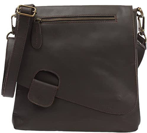 LECONI Umhängetasche Damen-Tasche Crossbag Rinds-Leder Natur Schultertasche Vintage-Look Ledertasche Frauen + Herren Handtasche aus Echt-Leder 29x29x6cm dunkelbraun LE3027-wax