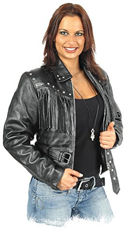 Fuente Leather Wears Damen Biker Lederjacke Echt Leder Schwarz 38