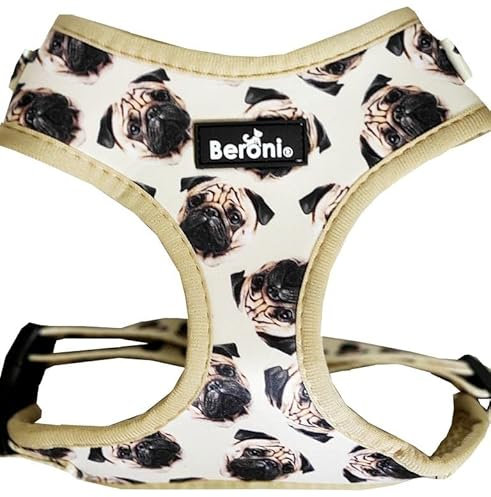 Hundegeschirr Mops Geschirr für Mops Hundegeschirr Brustgeschirr beige verstellbar für einen Halsumfang von 38 cm - 49 cm, für einen Brustumfang von 46 cm - 60 cm