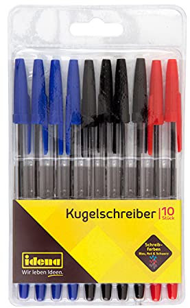Idena 500234 - Kugelschreiber, 10 Stück, sortierte Schreibfarben