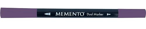 Tsukineko Memento Dual Tip Art Markers Black, Elderberry, Vibrant Colouring Pen for Artists, Archival, Water-resistant, for Stamping, Calligraphy, Water Colouring, Embossing, and Mixed Media