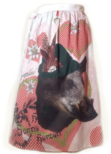 Schürzenliesl,Designer Dirndl Schürze Wildschwein, Nieten im Motiv (70cm)