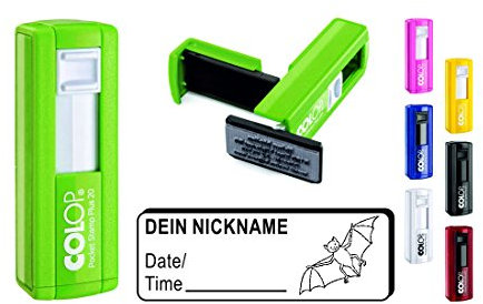 Geocachingstempel Pocketstempel « FLEDERMAUS » Abdruckgröße ca. 37 x 14 mm - mit persönlichem Cachernamen/Nicknamen Geocaching Stempel Gothic Vampir Halloween