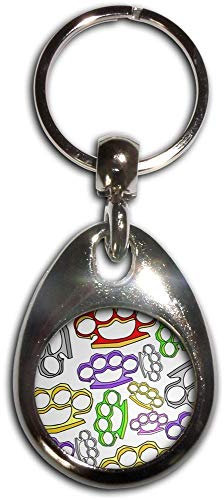 BadgeBeast.co.uk Knuckle Duster Pattern - Chrome Tear Drop Shaped Double Sided Key Ring